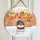 Love Christmas Believe - Snowy Wooden - Personalized Cat Christmas Door Sign