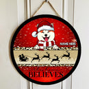 This Home Believes - Santa's Sleigh - Red And Gold - Personalized Dog Christmas Door Sign