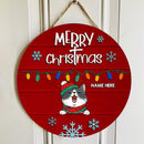 Merry Christmas - String Lights Red Wooden - Personalized Cat Christmas Door Sign