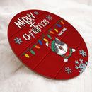 Merry Christmas - String Lights Red Wooden - Personalized Cat Christmas Door Sign