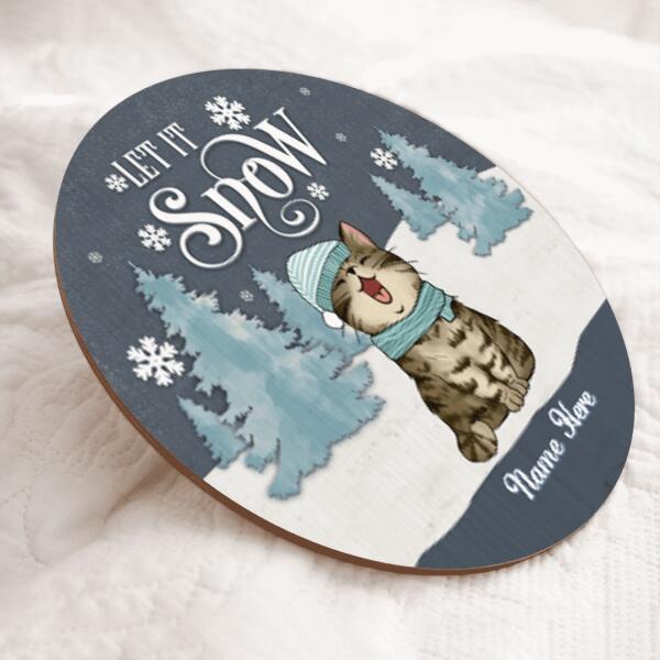 Let It Snow - Bluetone - Personalized Cat Christmas Door Sign
