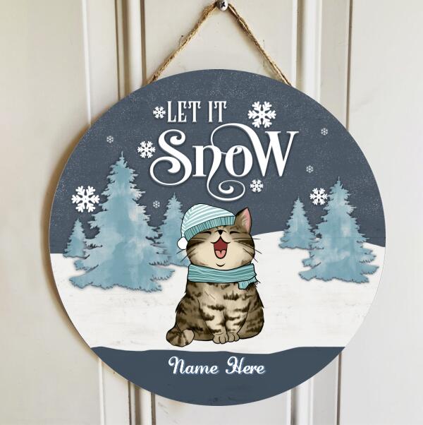 Let It Snow - Bluetone - Personalized Cat Christmas Door Sign