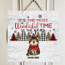 It's The Most Wonderful Time Of The Year - Silver Wooden - Personalized Cat Christmas Door Sign