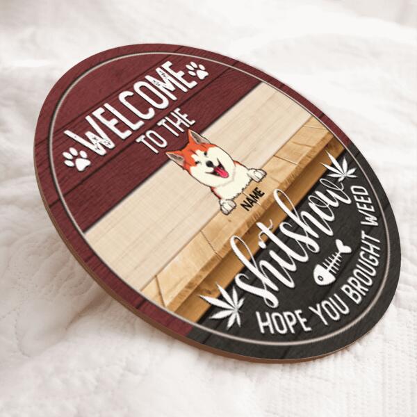 No Need To Knock We Know You Are Here - Red And Black Wood - Personalized Dog Door Sign