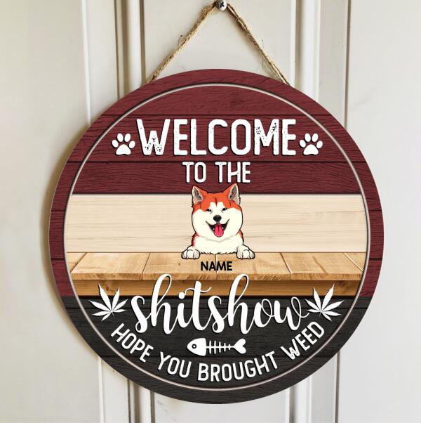 No Need To Knock We Know You Are Here - Red And Black Wood - Personalized Dog Door Sign