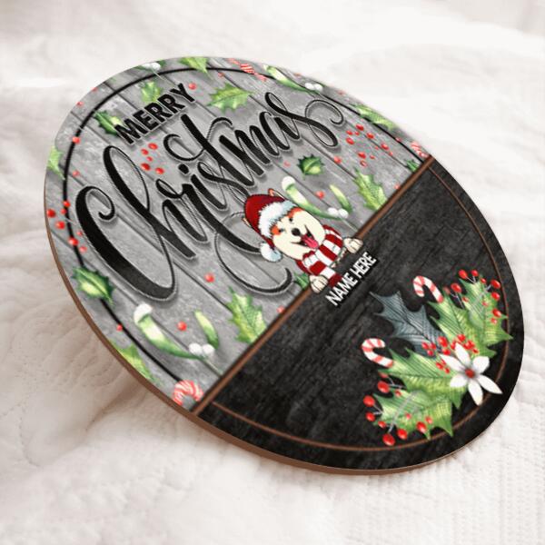 Merry Christmas - Black & Grey Wooden - Personalized Dog Christmas Door Sign