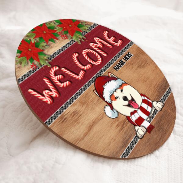 Welcome - Xmas Candy Cane Letters - Personalized Dog Christmas Door Sign