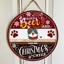 We Run On Beer And Christmas Cheer - Black & Red - Personalized Cat Christmas Door Sign
