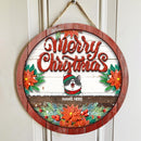 Merry Christmas - White Wooden Background - Red Old Wood Around - Personalized Cat Christmas Door Sign