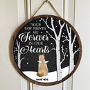 Your Paw Prints Are Forever In Our Hearts - Memorial Black Sky White Tree - Personalized Angel Cat Christmas Door Sign