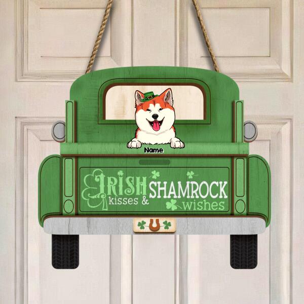 Irish Kisses & Shamrock Wishes, Pet On Truck, Personalized Dog & Cat Breeds Door Sign, St. Patrick Day Home Decor