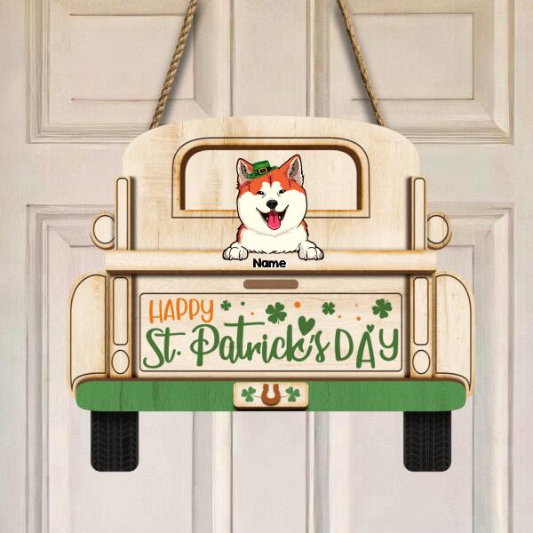 Happy St. Patrick's Day, Pet On Truck, Personalized Dog & Cat Door Sign, Front Door Decor, Pet Lovers Gifts