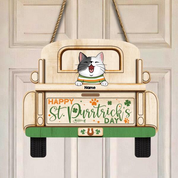 St. Patrick's Day, Wooden Door Sign, Irish Welcome Sign, Happy St. Purrtrick's Day, Personalized Gifts For Cat Lovers