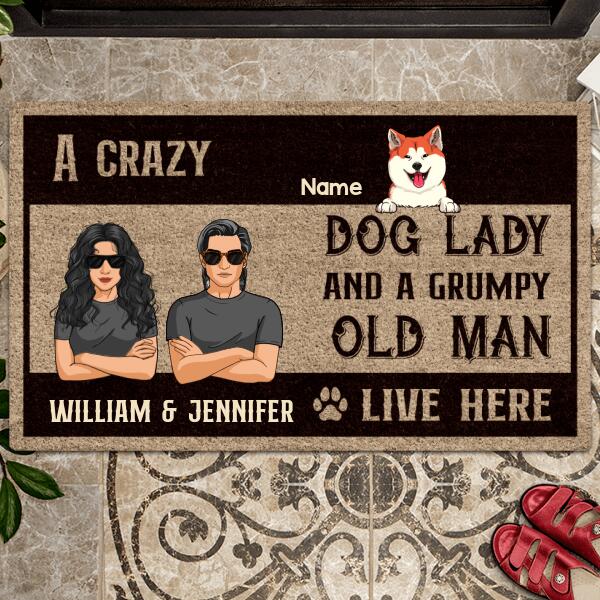 Crazy Dog Lady And Grumpy Oldman Live Here, Home Decor, Personalized Dog Lover Doormat