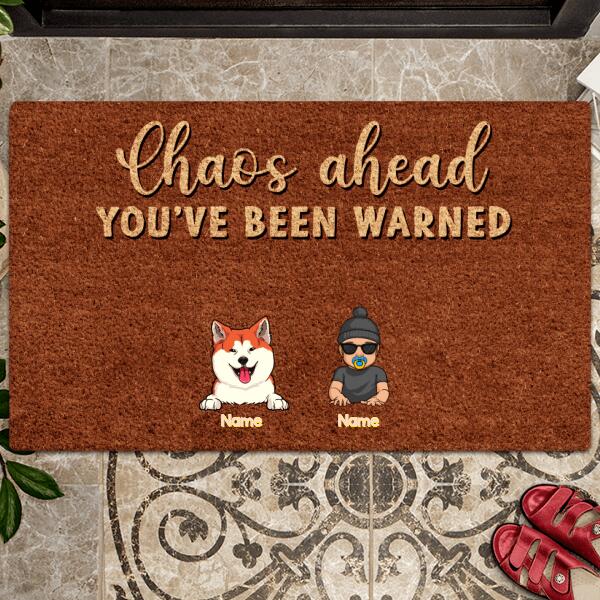 Chaos Ahead You've Been Warned, Cool Family, Home Decor, Welcome Mat, Personalized Dog & Cat Lovers Doormat
