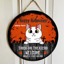 Knock At Your Our Risk - Personalized Cat Halloween Door Sign