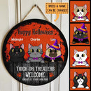 Knock At Your Our Risk - Personalized Cat Halloween Door Sign
