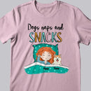 Dogs Naps And Snack, Girl And Dogs, Personalized Dog Breeds T-shirt, Gifts For Dog Lovers