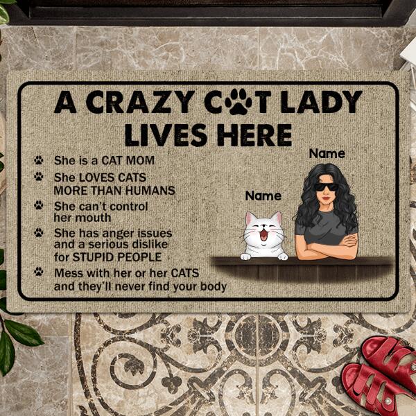 Cat Lover Custom Doormat, A Crazy Cat Lady Live Here Personalized Gift For Cat Mom, Funny Warning Mat