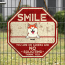 No Soliciting Sign Funny, Gifts For Dog Lovers, Smile You Are On Camera And No Soliciting Thank You