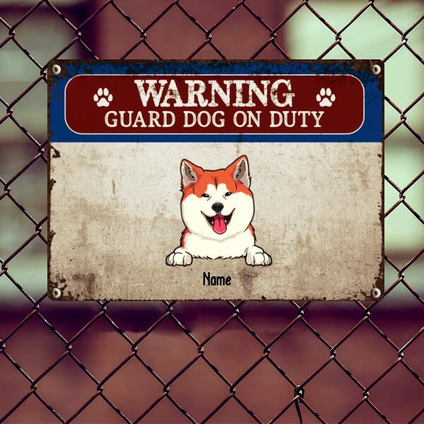 Warning Metal Yard Sign, Gifts For Dog Lovers, Guard Dogs On Duty Funny Warning Sign
