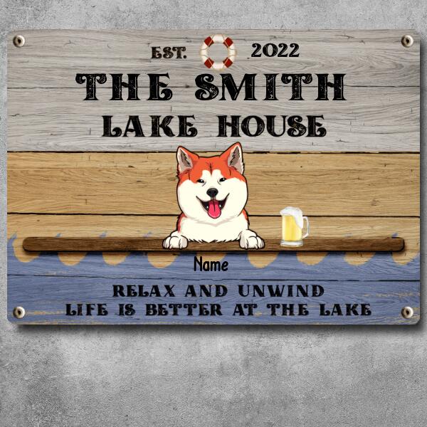 lake house decor Metal Lake House Sign, Gifts For Pet Lovers, Like Is Better At The Lake Personalized Family Sign
