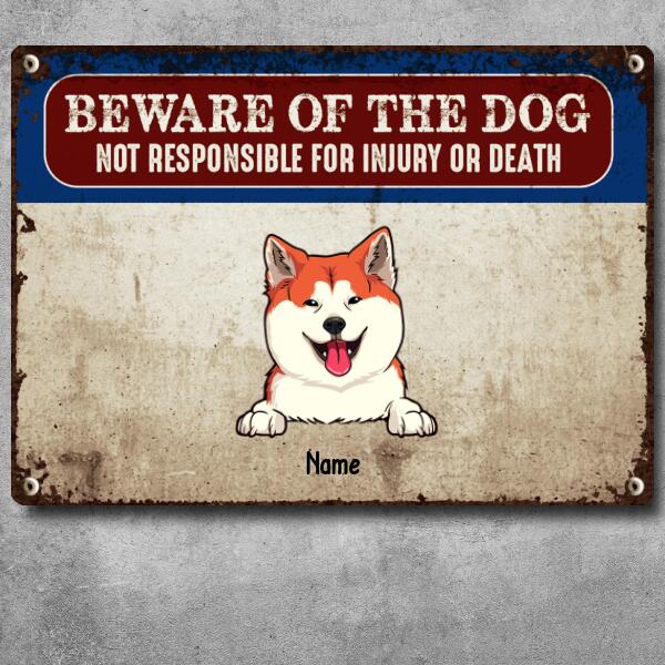 Beware Of The Dog Metal Yard Sign, Gifts For Dog Lovers, Not Responsible For Injury Or Death Funny Warning Sign