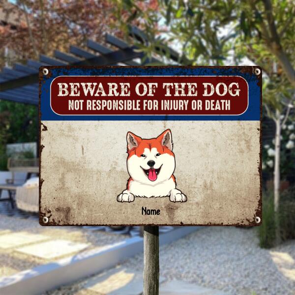 Beware Of The Dog Metal Yard Sign, Gifts For Dog Lovers, Not Responsible For Injury Or Death Funny Warning Sign