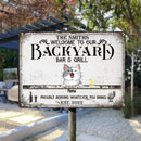 Metal Backyard Bar & Grill Sign, Gifts For Pet Lovers, Proudly Serving Whatever You Bring Personalized Family Sign
