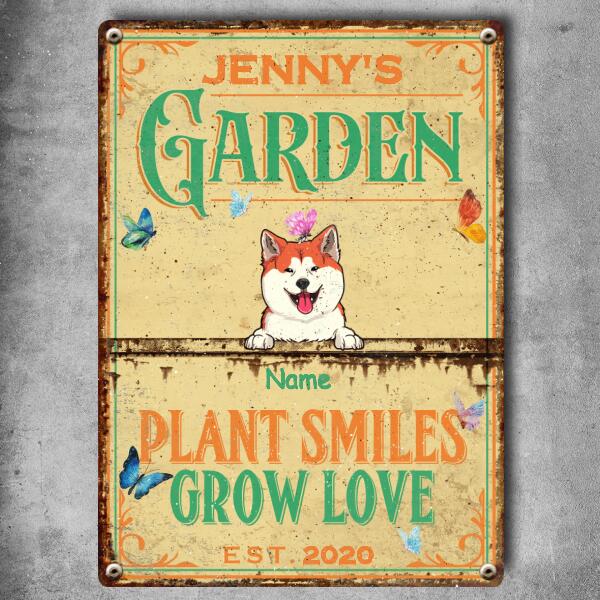 Metal Welcome To Garden Sign, Gifts For Pet Lovers, Plant Smiles Grow Love, Personalized Housewarming Gifts