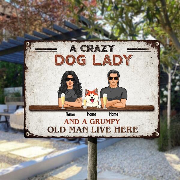 Metal Welcome Sign, Gifts For Dog Lovers, A Crazy Dog Lady And A Grumpy Old Man Live Here, Housewarming Gifts