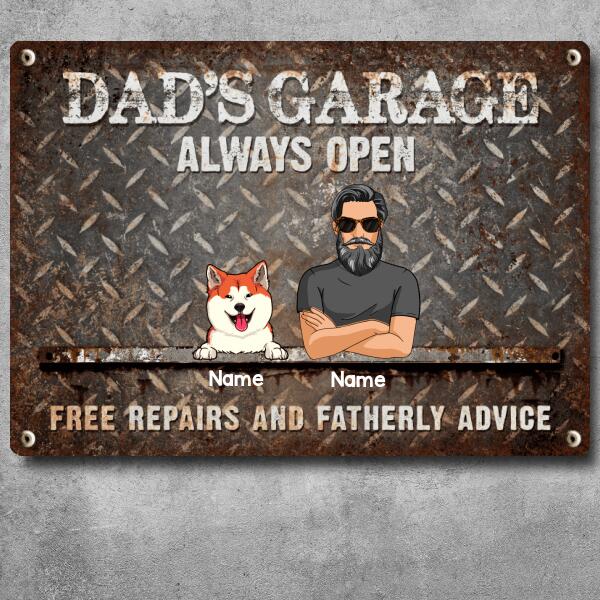Welcome Metal Garage Sign, Gifts For Pet Lovers, Dad's Garage Always Open Free Repairs And Fatherly Advice Funny Sign