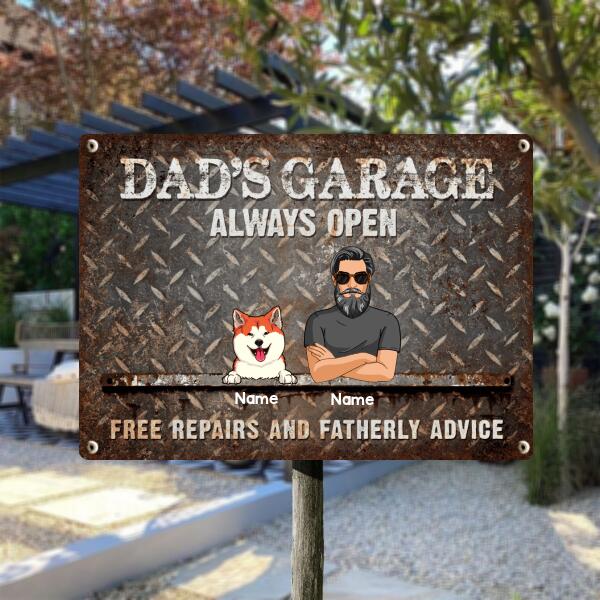 Welcome Metal Garage Sign, Gifts For Pet Lovers, Dad's Garage Always Open Free Repairs And Fatherly Advice Funny Sign
