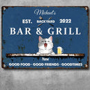 Metal Backyard Bar & Grill Sign, Gifts For Pet Lovers, Good Food Good Friends Good Times Blue Bar Signs