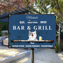 Metal Backyard Bar & Grill Sign, Gifts For Pet Lovers, Good Food Good Friends Good Times Blue Bar Signs