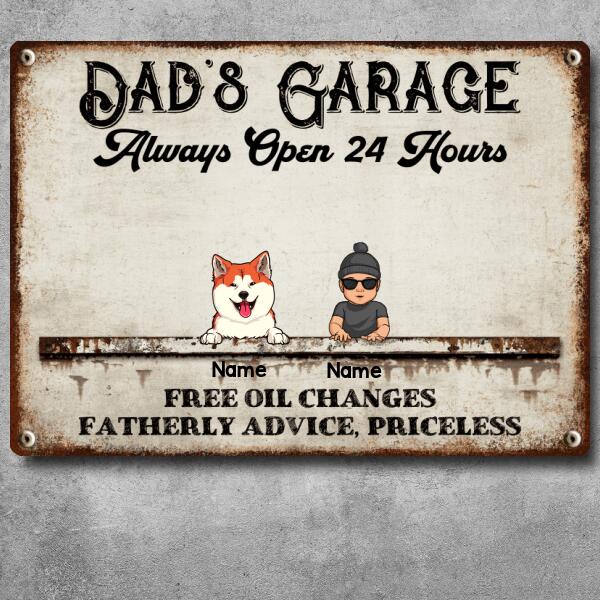 Welcome Metal Garage Sign, Gifts For Pet Lovers, Dad's Garage Always Open 24 Hours Free Oil Changes Vintage Style