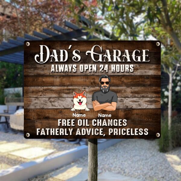 Welcome Metal Garage Sign, Gifts For Pet Lovers, Dad's Garage Always Open 24 Hours Free Oil Changes Wooden Style