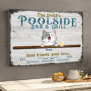 Personalized Dog & Cat Landscape Canvas, Gifts For Pet Lovers, Poolside Bar & Grill Sipping Grilling Chilling