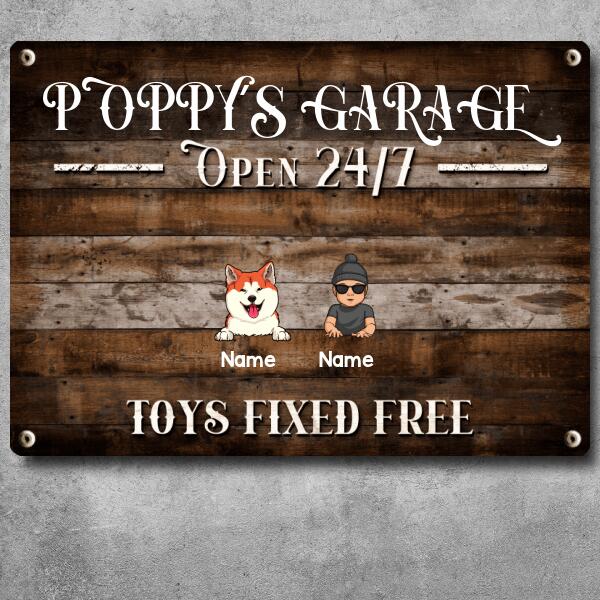 Welcome Metal Garage Sign, Gifts For Pet Lovers, Dad's Garage Often 24/7 Toys Fixed Free Funny Sign Wooden Style