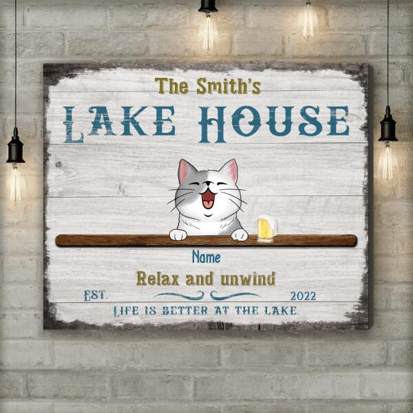 lake house decor Personalized Dog & Cat Landscape Canvas, Gifts For Pet Lovers, Lake House Relax & Unwind Life Is Better At The Lake