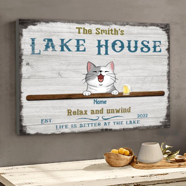 lake house decor Personalized Dog & Cat Landscape Canvas, Gifts For Pet Lovers, Lake House Relax & Unwind Life Is Better At The Lake