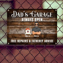 Welcome Metal Garage Sign, Gifts For Pet Lovers, Dad's Garage Always Open Free Repairs Wooden Style