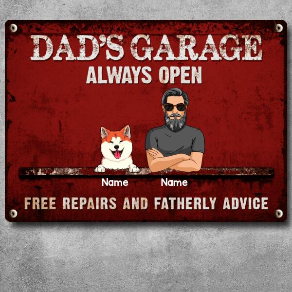 Welcome Metal Garage Sign, Gifts For Pet Lovers, Dad's Garage Always Open Free Repairs Colorful Style