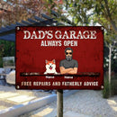 Welcome Metal Garage Sign, Gifts For Pet Lovers, Dad's Garage Always Open Free Repairs Colorful Style