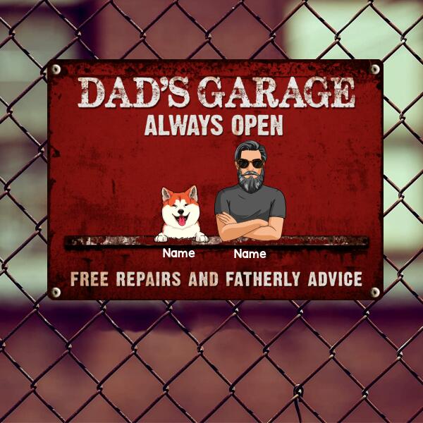 Welcome Metal Garage Sign, Gifts For Pet Lovers, Dad's Garage Always Open Free Repairs Colorful Style