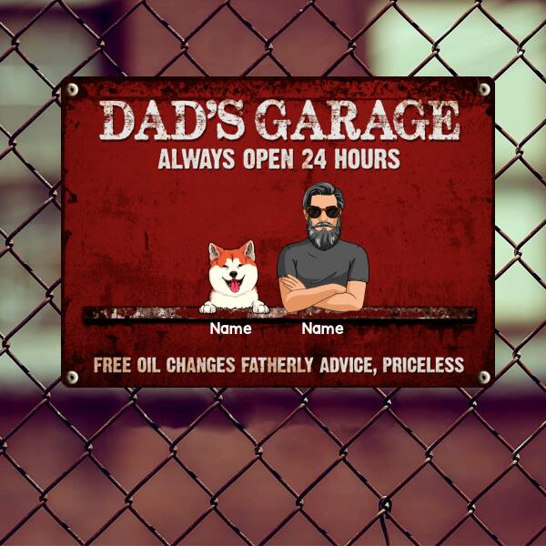 Welcome Metal Garage Sign, Gifts For Pet Lovers, Dad's Garage Always Open 24 Hours Free Oil Changes Colorful Style
