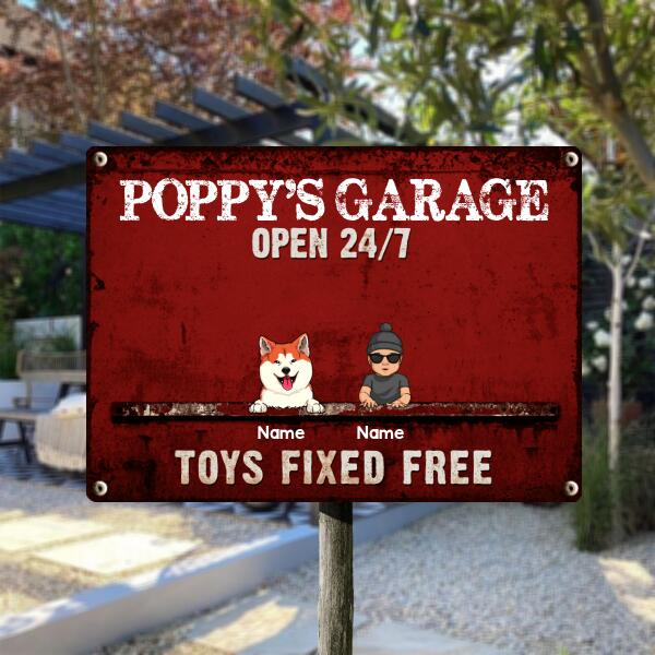 Welcome Metal Garage Sign, Gifts For Pet Lovers, Dad's Garage Often 24/7 Toys Fixed Free Funny Sign Colorful Style