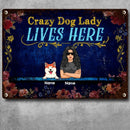 Funny Warning Signs, Gifts For Dog Lovers, Crazy Dog Lady Lives Here, Welcome Metal Signs, Dog Mom With Her Dogs