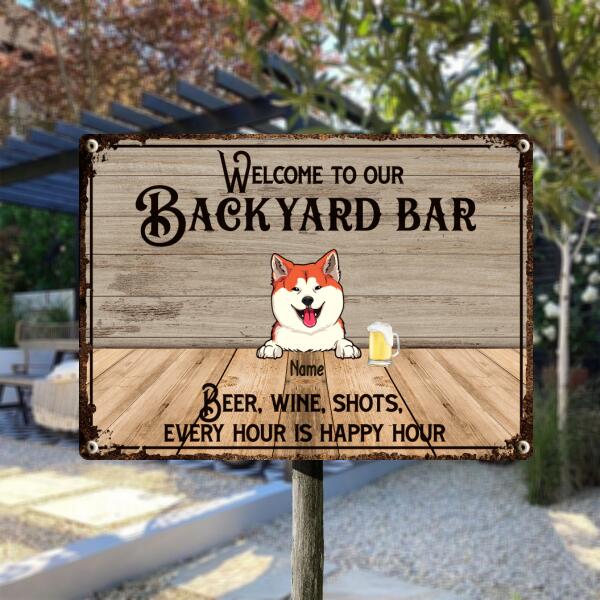 Metal Backyard Bar Sign, Gifts For Pet Lovers, Beer Wine Shots Every Hour Is Happy Hour Welcome Signs