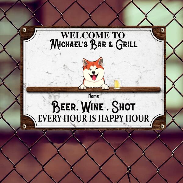 Metal Backyard Bar & Grill Sign, Gifts For Pet Lovers, Beer Wine Shots Every Hour Is Happy Hour Vintage Signs